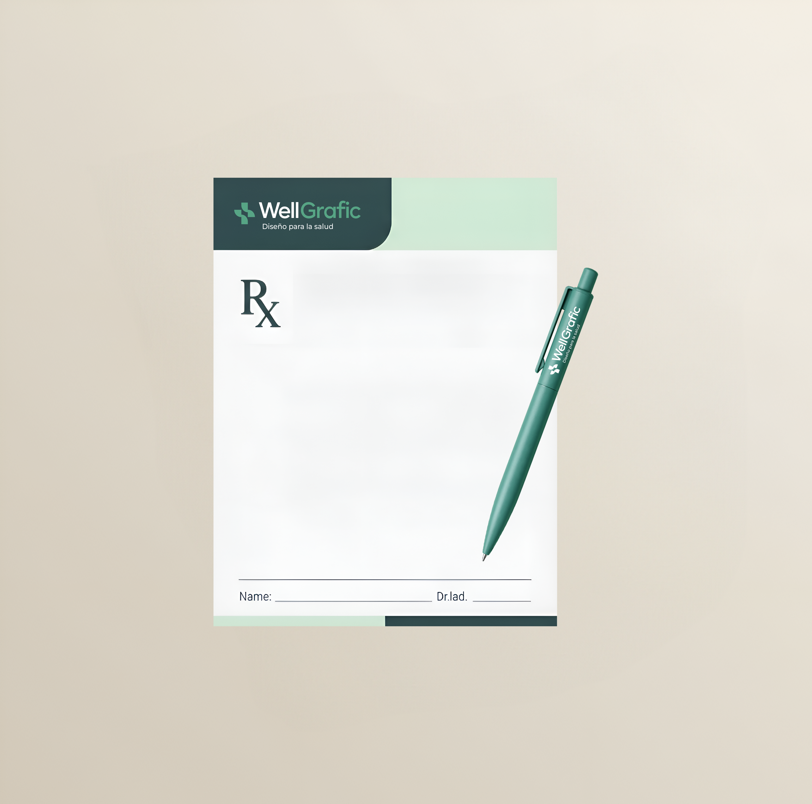 Recetario médico WellGrafic con pluma teal